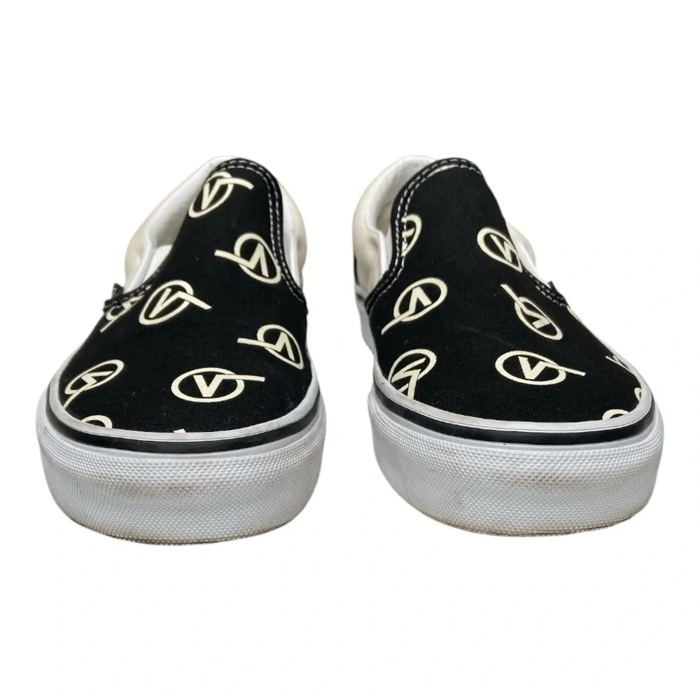Vans Classic Slip On With Circle V Logo Black and White Size 6.5